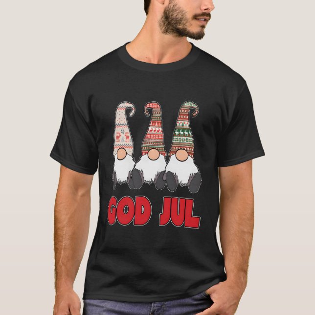 Camiseta 3 Nórdicos Gnomos Deus Jul, sueco, Natal norueguês (Frente)