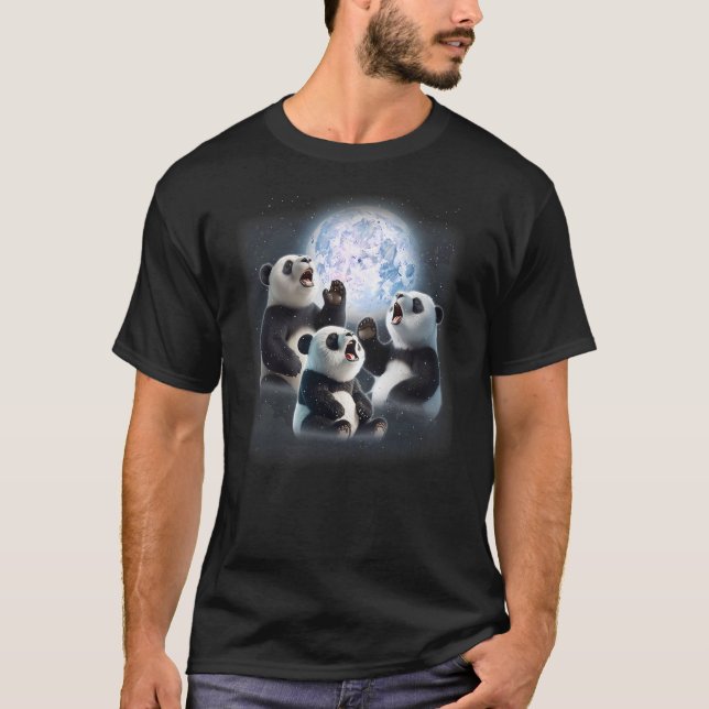 Camiseta 3 Pandas Howling At The Moon Funny Panda Bear Love (Frente)