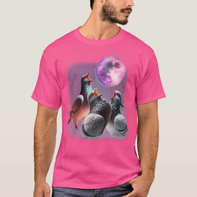 Camiseta 3 Pigeons Howling At The Moon Funny Pigeon Bird Lo (Frente)