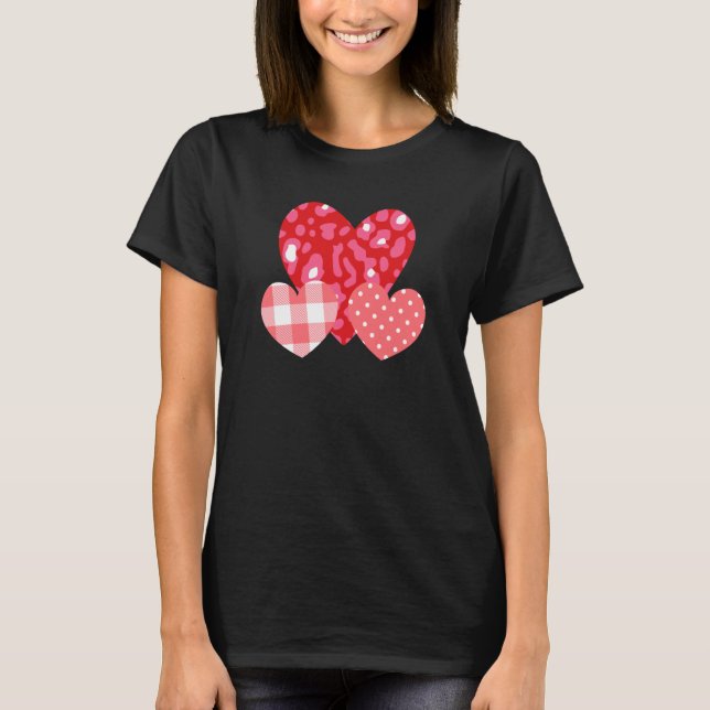 Camiseta 3 Pink Hearts Love Leopard Plaid Polka Dots Valent (Frente)
