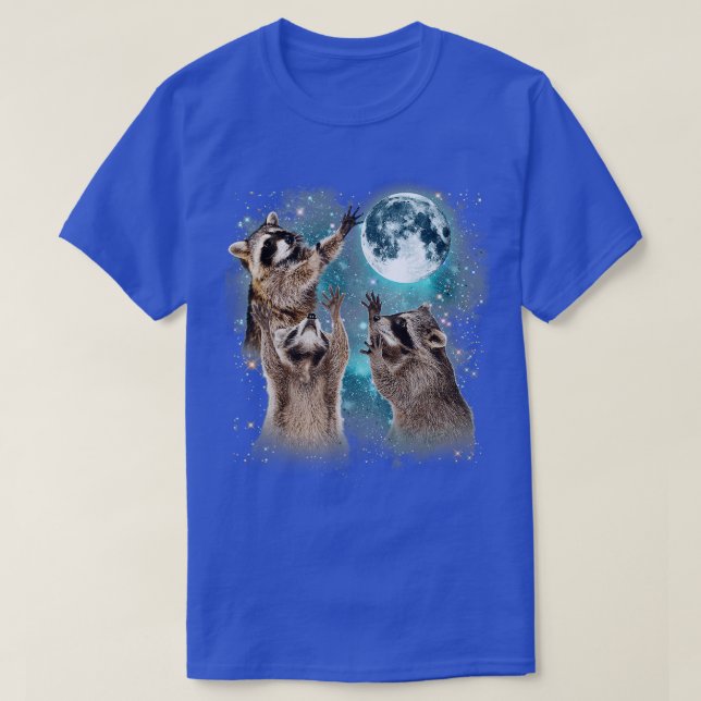 Camiseta 3 Raccoon Moon Howling Raccoon Engraçado Presente  (Frente do Design)