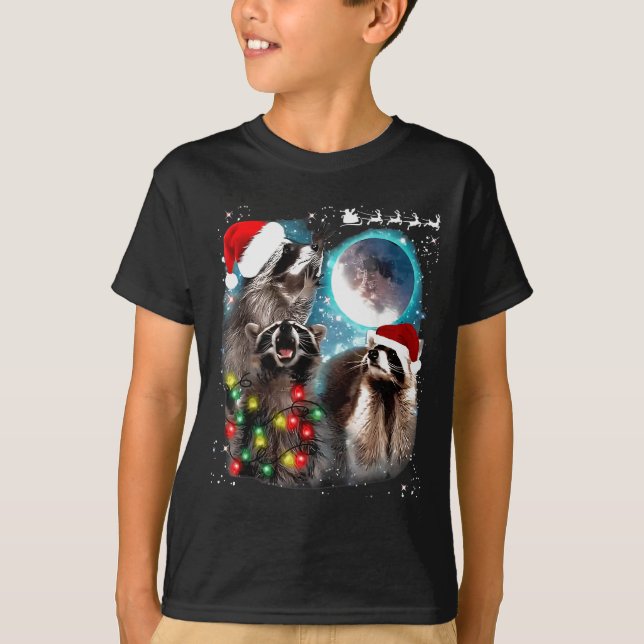 Camiseta 3 Racoon Moon Howling Raccoon Christmas Santa Raco (Frente)