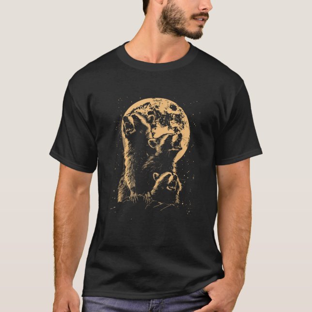 Camiseta 3 Racoon Moon Howling Raccoon Humor Memors (Frente)