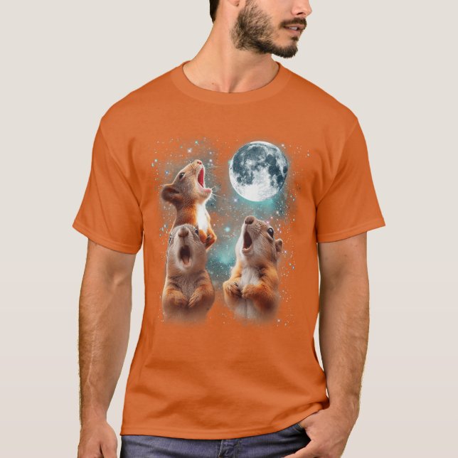 Camiseta 3 Squirrel Moon Esquilo Uivando Cabeça Divertida p (Frente)