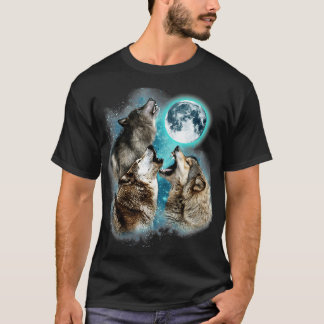 Camiseta 3 Wolf Moon Howling Wolf Head Engraçado Lobos Para