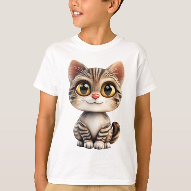 Camiseta 3D Cartoon Cat – Adorable Cat Animal Design  (Frente)