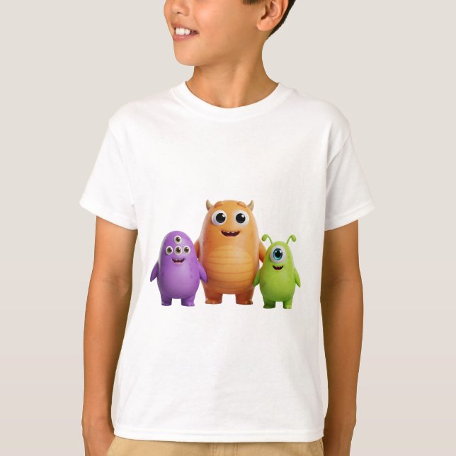 Camiseta 3D Friendly Monster Trio (Frente)