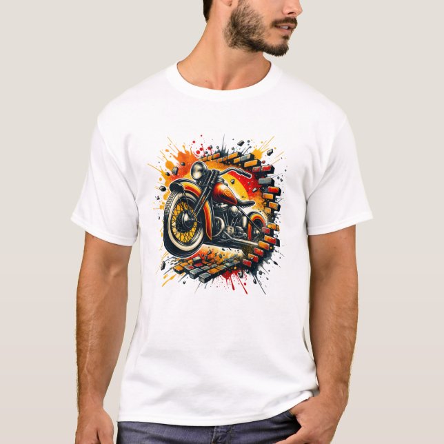 Camiseta 3D Motorcycle Hole in a Brick Wall (Frente)