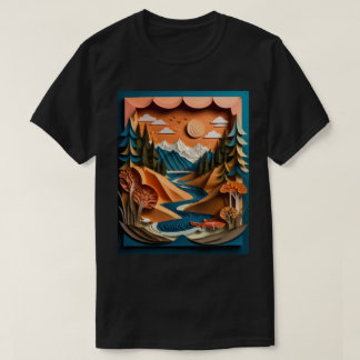 Camiseta 3D Papel Arte Montanha Paisagem Design T-shirt