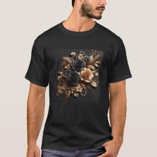 Camiseta 3d Rosas pretos Dourados nº 19 adesivos