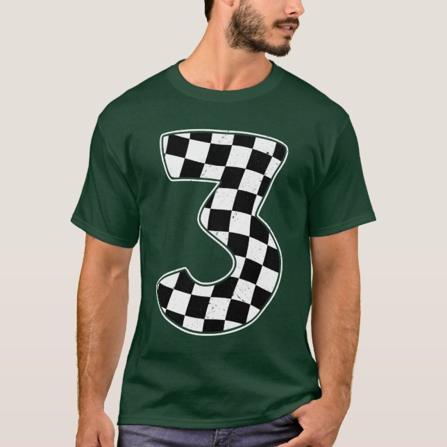 Camiseta 3rd Birthday Checkered Number 3 Car Racing Flag re (Frente)