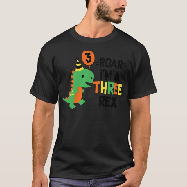 Camiseta 3rd Birthday Dinosaur Boys T-Rex Matching Family P (Frente)