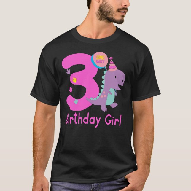 Camiseta 3rd Birthday Dinosaur Girl T-Rex Matching Family P (Frente)