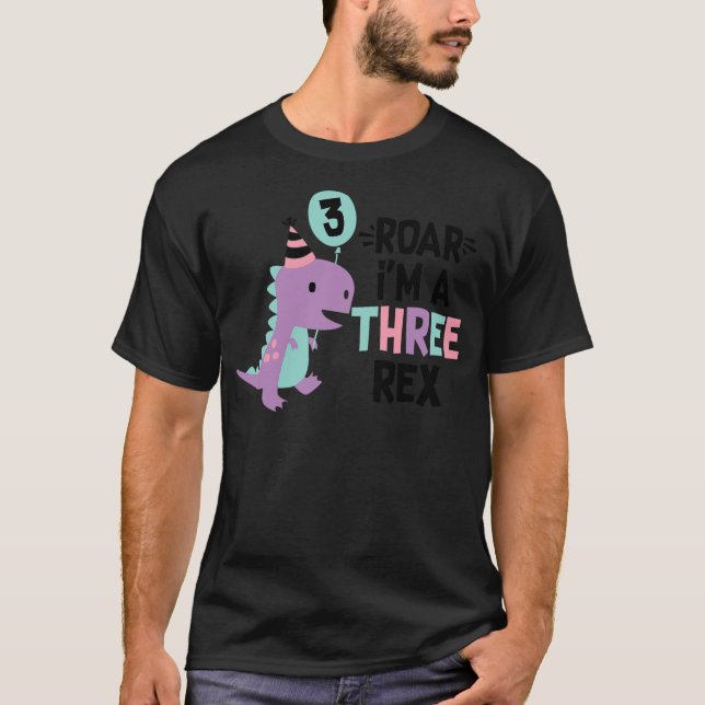 Camiseta 3rd Birthday Dinosaur Girl T-Rex Matching Family P (Frente)