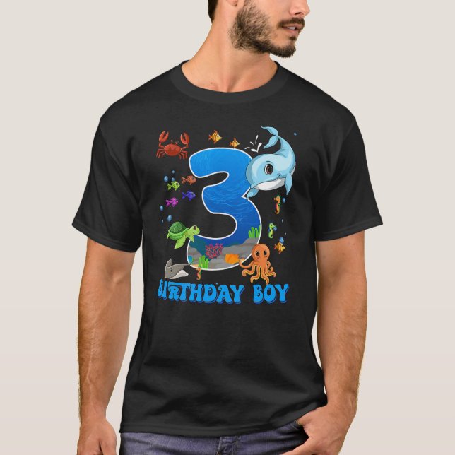 Camiseta 3rd Birthday Party Ocean 3 Year Old Sea Fish Birth (Frente)