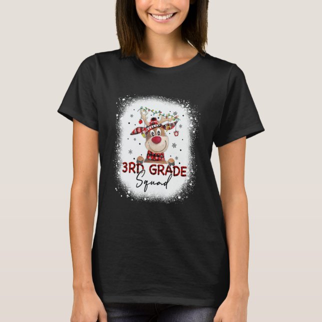 Camiseta 3rd Grade Squad Plaid Reindeer Santa Hat Teacher C (Frente)