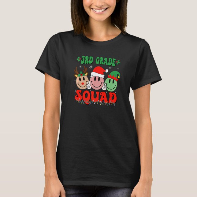 Camiseta 3rd Grade Squad Retro Groovy Christmas Teacher Lif (Frente)