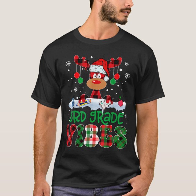 Camiseta 3rd Grade Vibes Teacher Buffalo Red Plaid Reindeer (Frente)