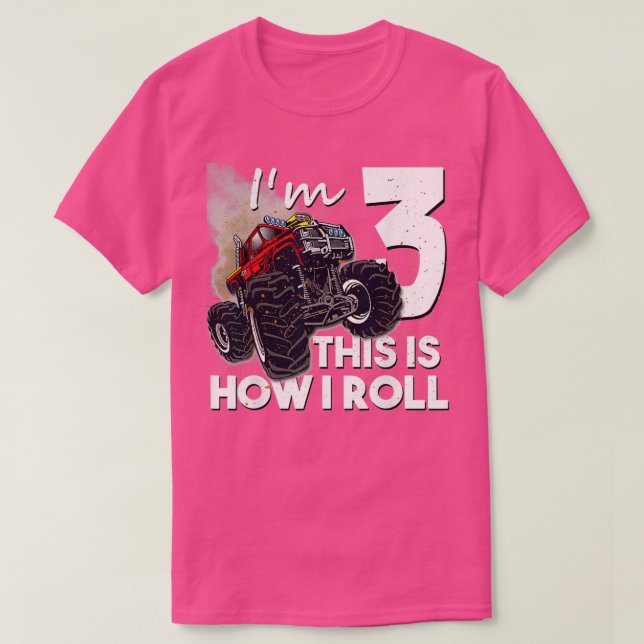Camiseta 3th Birthday Boy Monster Truck 3 Years Old 2 (Frente do Design)