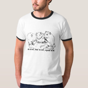 Camiseta 3wisefuzzmonkies, não vêem nenhum mau, não ouve
