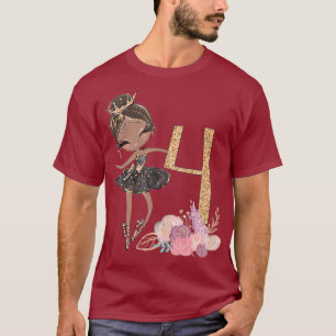 Camiseta 4º aniversário Ballerina Dançarina Balé Black
