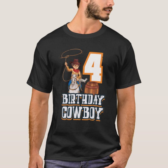 Camiseta 4º Aniversário, Cowboy Cavalo Cavalo Andando Rodei (Frente)