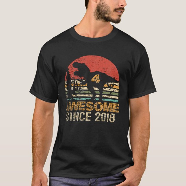 Camiseta 4º Aniversário Dinossauro T Rex 4 Anos Pecado Incr (Frente)