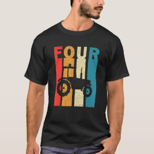 Camiseta 4º Aniversário do Tema do Trator de Fazenda Retro