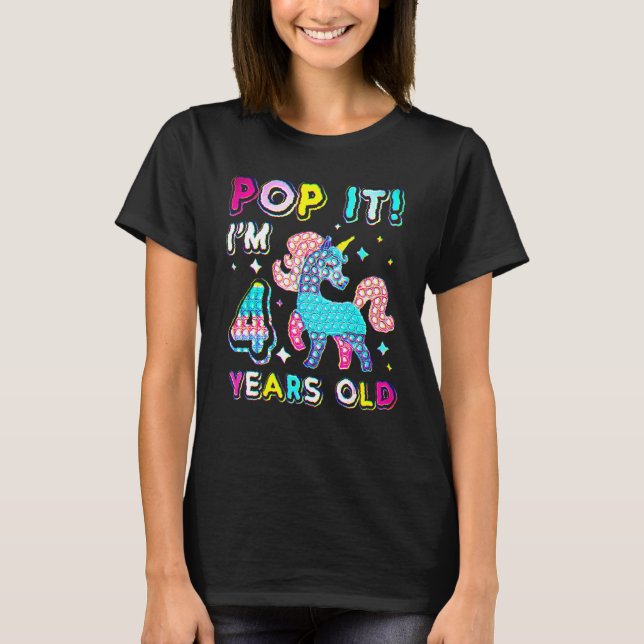 Camiseta 4º Aniversário Fidget Toy Pop It Birthday Girl 4 Y (Frente)