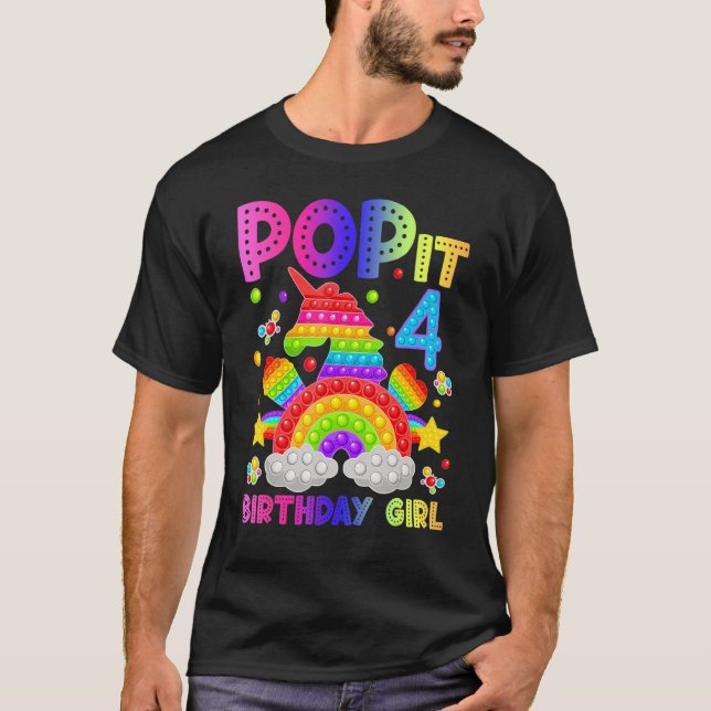 Camiseta 4º Aniversário Fidget Toy Pop It Birthday Girl 4 Y (Frente)