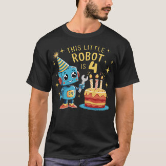 Camiseta 4º Aniversário Rapazes Robóticos de 4 Anos Robótic