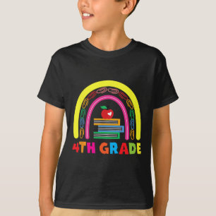Camiseta 4º ano Maçã Arco-íris De Volta à Escola Crianças P