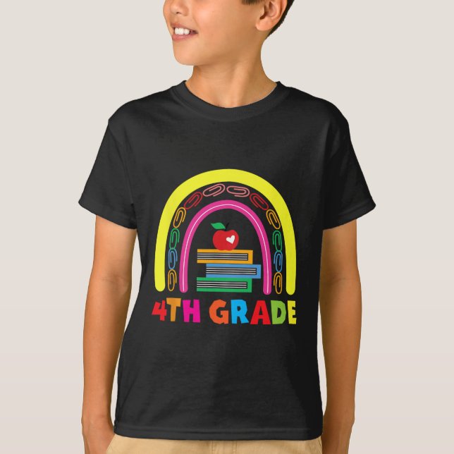 Camiseta 4º ano Maçã Arco-íris De Volta à Escola Crianças P (Frente)