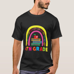 Camiseta 4º ano Maçã Arco-íris Volta às Aulas Crianças Prof