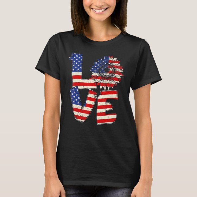 Camiseta 4º De Julho Ama Bandeira Patriótica Americana Sunf (Frente)