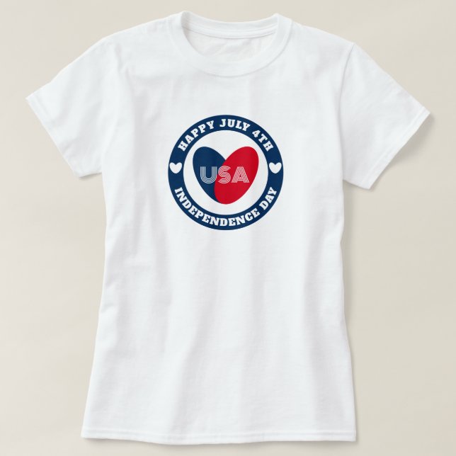 Camiseta 4º de julho Ama o Patriótico Vermelho Branco Azul  (Frente do Design)