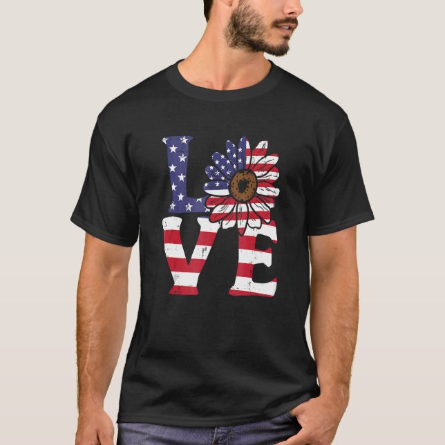 Camiseta 4º De Julho Amor Bandeira Americana Sunflower W (Frente)