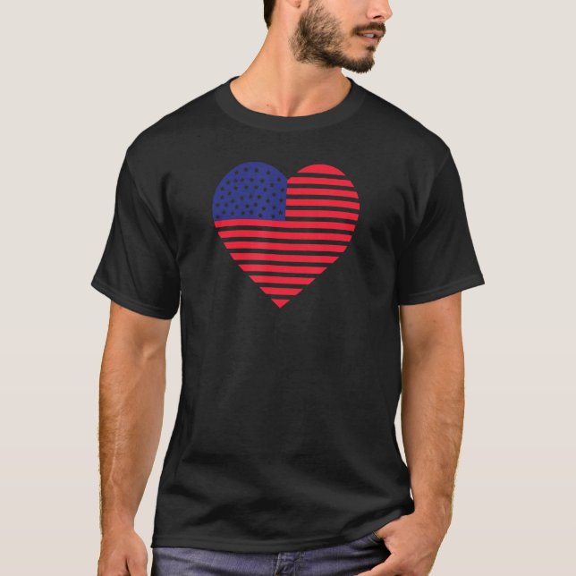 Camiseta 4º de julho Bandeira Americana em forma de coração (Frente)