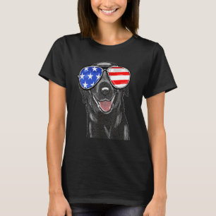 Camiseta 4º De Julho Black Lab Dog American Flag Sunglass