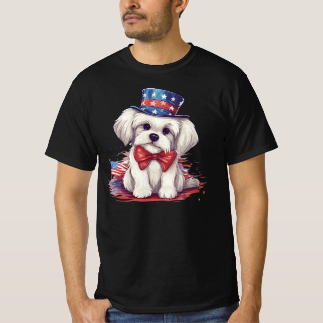 Camiseta 4º de julho Cachorro Branco Cute-43568 (Frente)