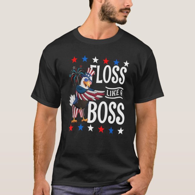 Camiseta 4º De Julho Floss Like A Boss Bald Eagle American (Frente)