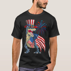 Camiseta 4º De Julho Fogo De Dinossauro Bandeira Americana 