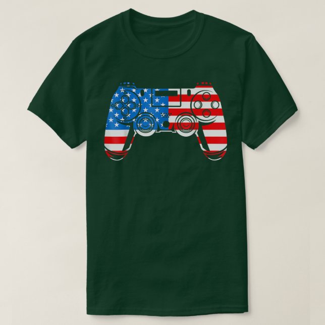 Camiseta 4º De Julho Jogo Jogador De Vídeo Usa Sinalizador  (Frente do Design)