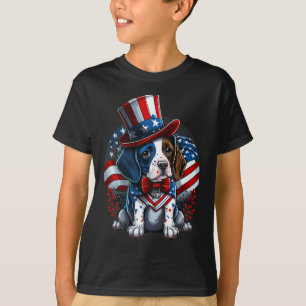Camiseta 4º De Julho Patriótico Ponteiro Inglês Cachorro No