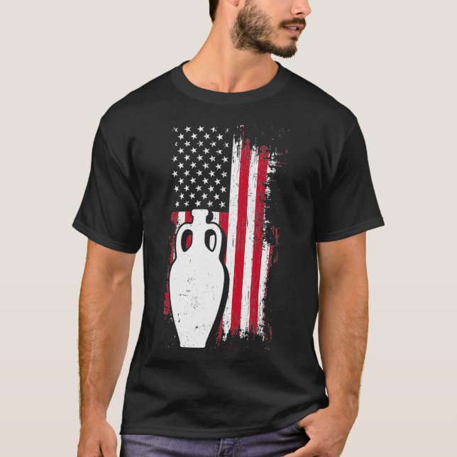 Camiseta 4º de julho Pote Esculpindo Clay US Flag Pottery (Frente)