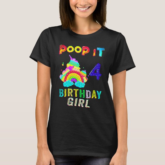 Camiseta 4º Fidget Pop It Birthday Girl Party Quatro anos 4 (Frente)