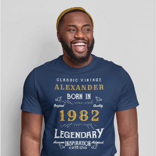 Camiseta 40º Aniversário 1982 Acrescentar Nome Azul Ouro Le