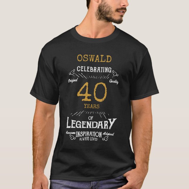 Camiseta 40º Aniversário preto branco dourado masculino (Frente)