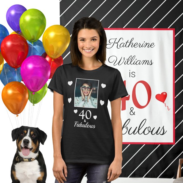 Camiseta 40 aniversário de 40 anos Fotografias Fabulosas Mu (40 Fabulous 40th Birthday Photo Black White Womens T-Shirt)