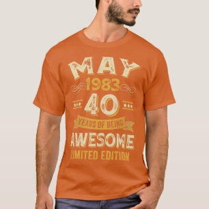 Camiseta 40 anos incrível Vintage maio de 1983 aniversário
